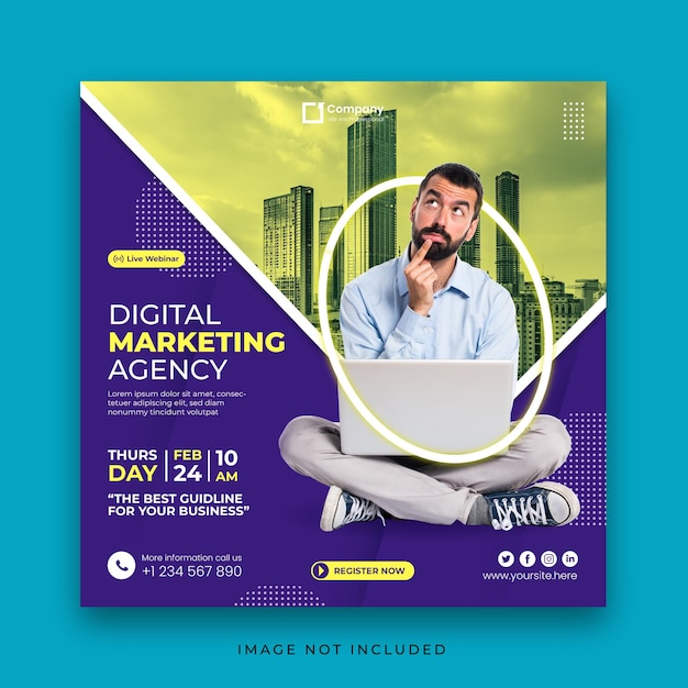 Digital marketing live webinar and corporate social media post template