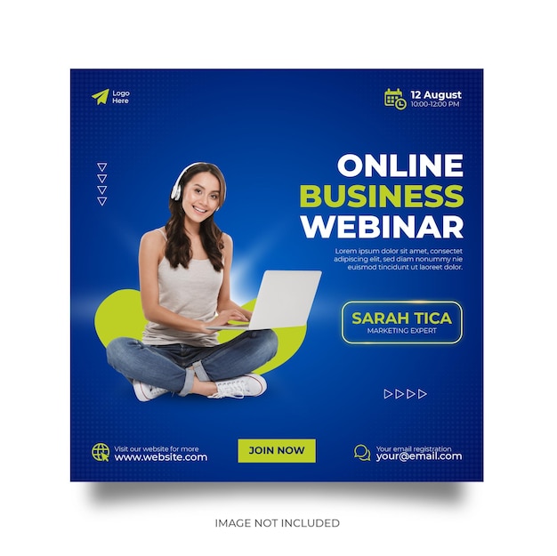 Webinar live di marketing digitale e modello di post sui social media aziendali