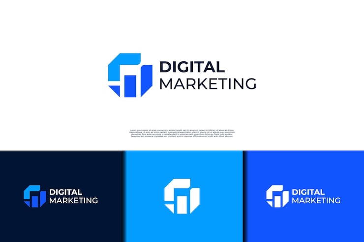 Vector digital marketing logo design with statistic combination