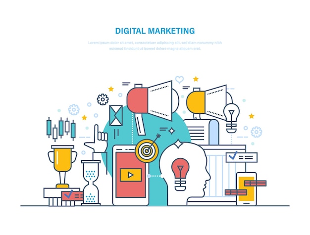 Pianificazione dei media di marketing digitale social media affari online e acquisti