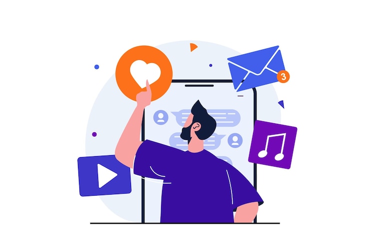 Vector digital marketing modern flat concept for web banner design man makes advertising