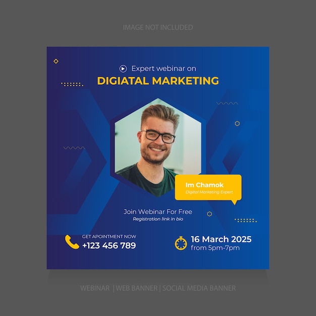 Marketing digitale online webinar dal vivo modello di progettazione di banner quadrati post sui social media vettore premium