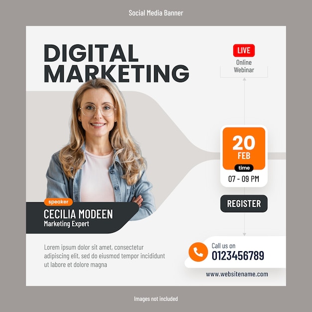 Digital marketing online webinar or online event social media post template design