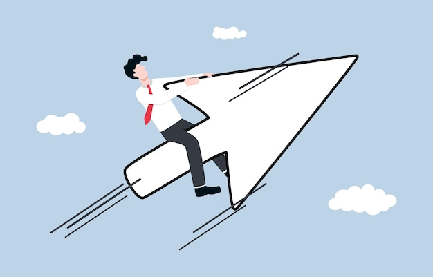 digital marketing or seo concept businessman riding mouse pointer to higher level