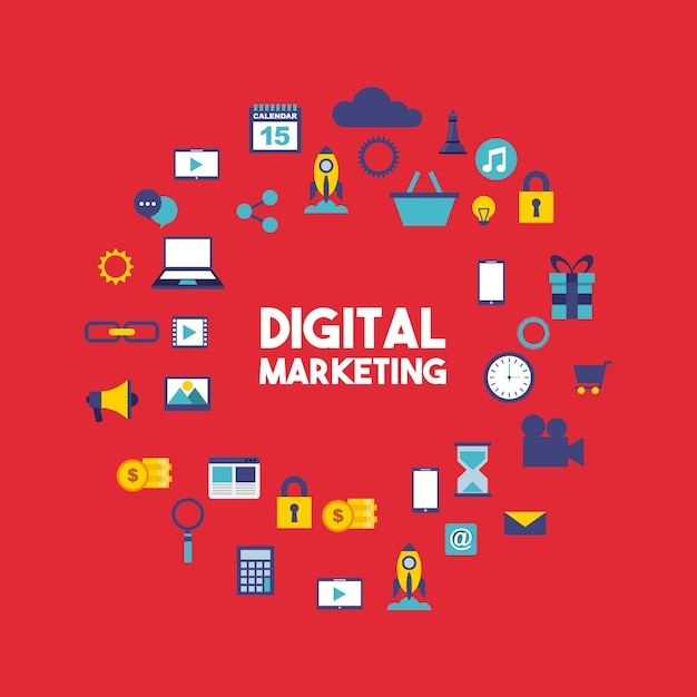 digital marketing set line icons
