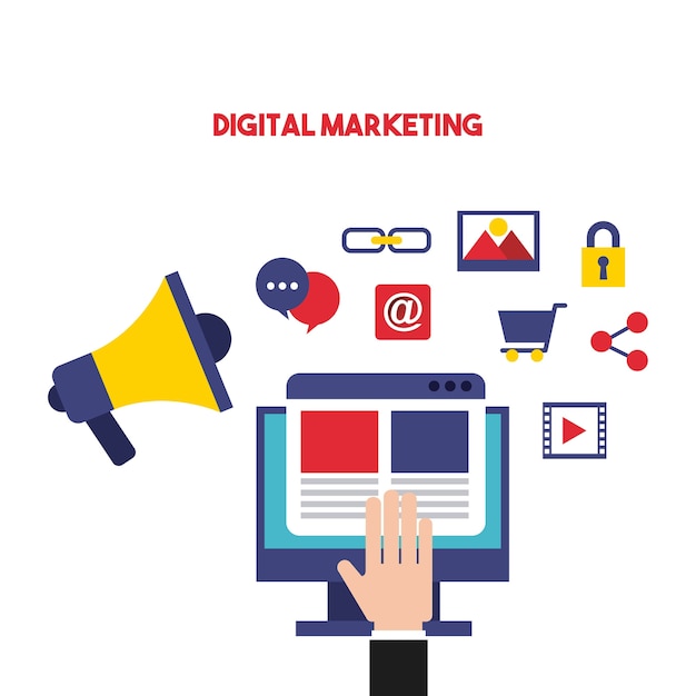 digital marketing set line icons