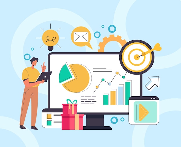 Digital marketing social media analysing infographic concept.