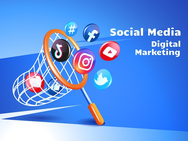 Vector digital marketing social media concept with fishing net