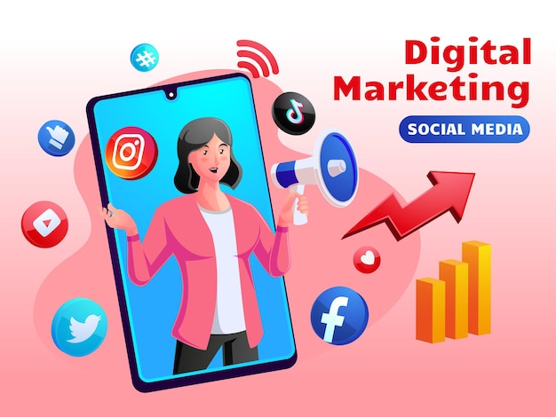 Concetto di social media di marketing digitale