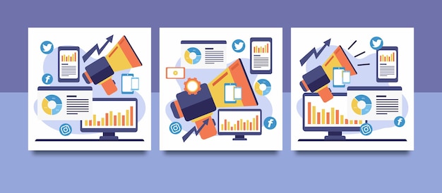 Digital marketing social media and data analysis concept illustration