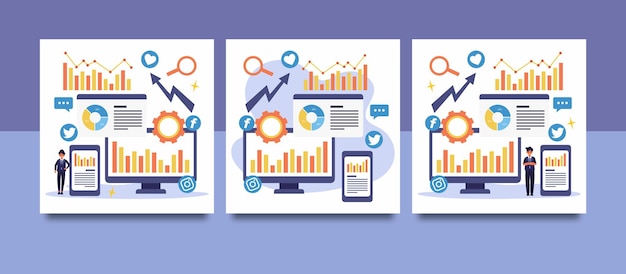 Digital marketing social media and data analysis concept illustration