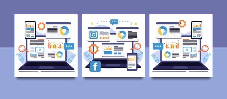 Vector digital marketing social media and data analysis concept illustration
