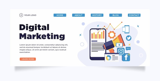 Digital marketing social media and data analysis landing page template