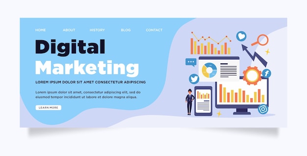 Digital marketing social media and data analysis landing page template