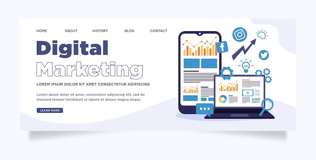 Digital marketing social media and data analysis landing page template