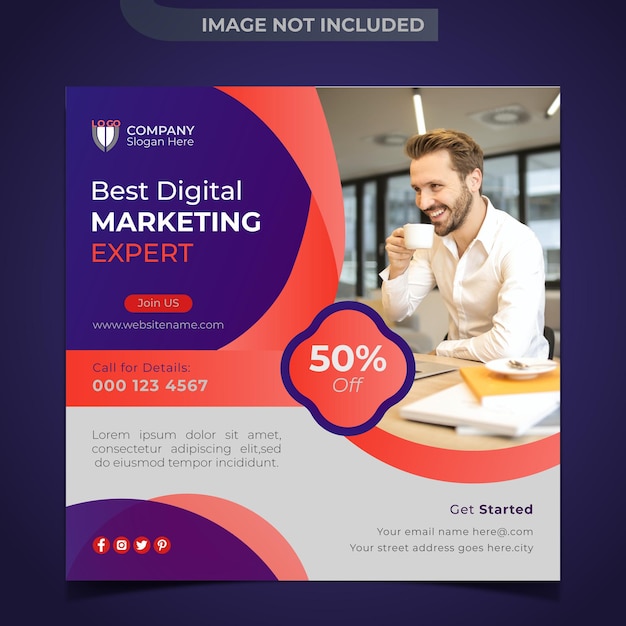デジタルマーケティングソーシャルメディアとInstagramの投稿テンプレートソーシャルメディアの投稿または正方形のバナー