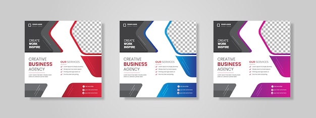 Digital marketing social media post and corporate web banner template with different colors