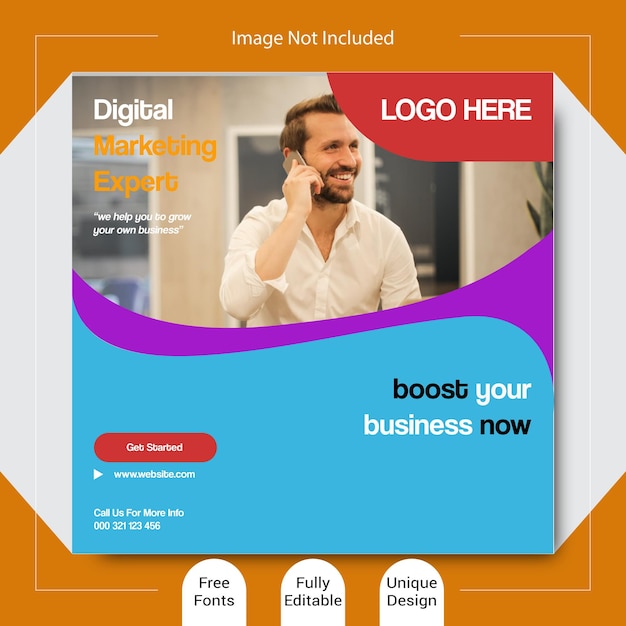"여기에 로고"라고 표시된 디지털 마케팅 웹사이트입니다.