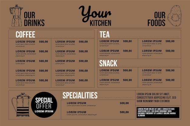 Vector digital menu design horizontal format