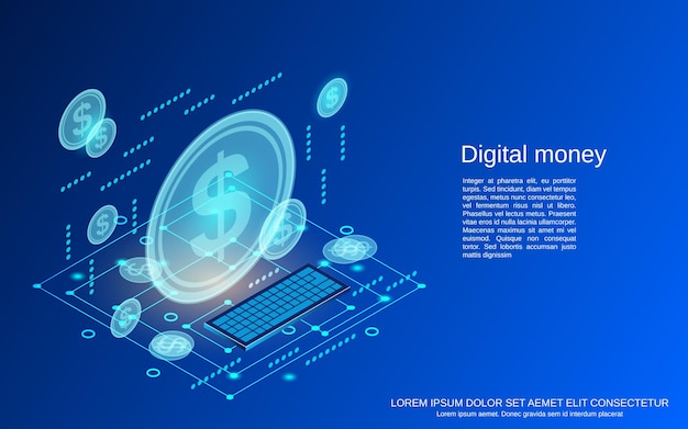 Digital money flat 3d isometric vector concept illustration