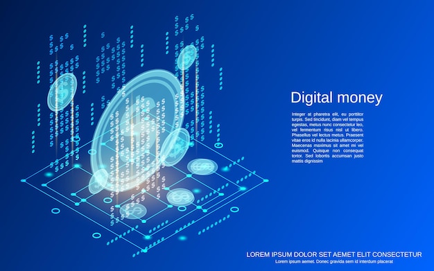 Digital money flat 3d isometric vector concept illustration