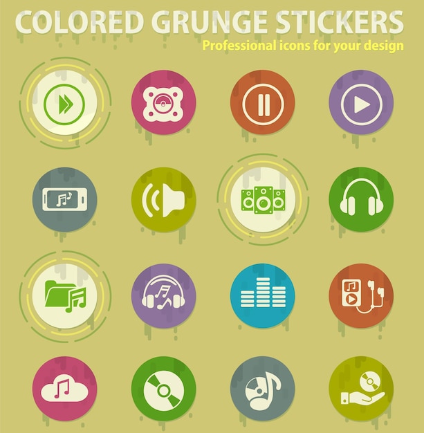 Digital music colored grunge icons