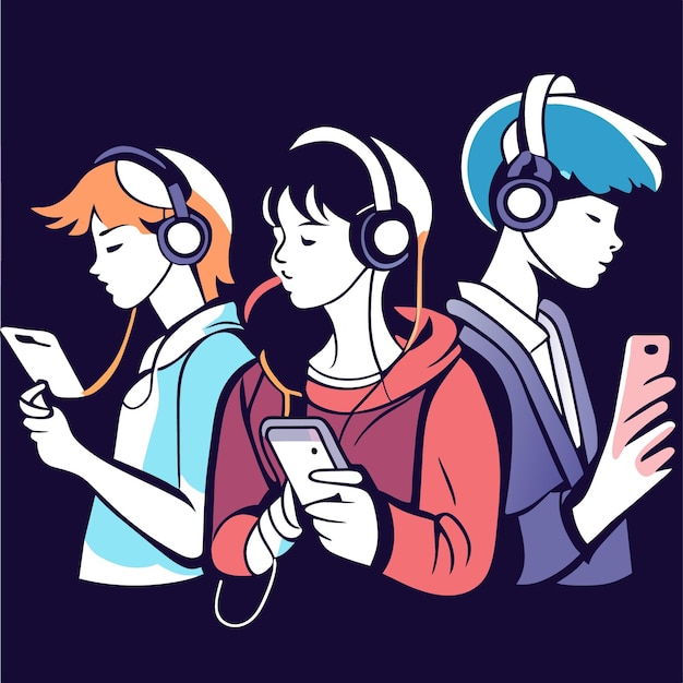 Digital Native Teens in HandDrawn Style