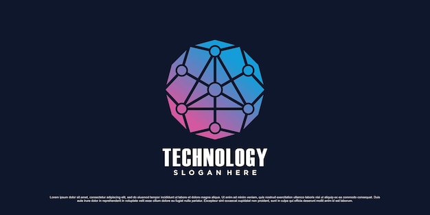 Modello di progettazione del logo della rete digitale per la tecnologia con l'icona del triangolo e il concetto unico creativo