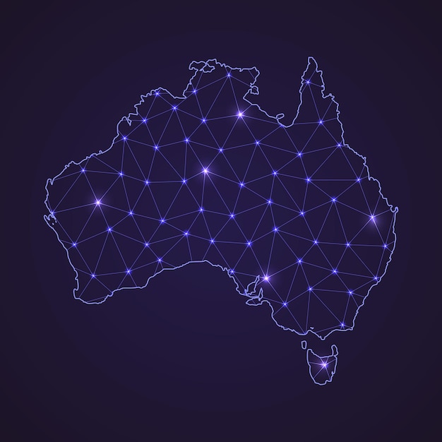 Vector digital network map of australia. abstract connect line and dot on dark background