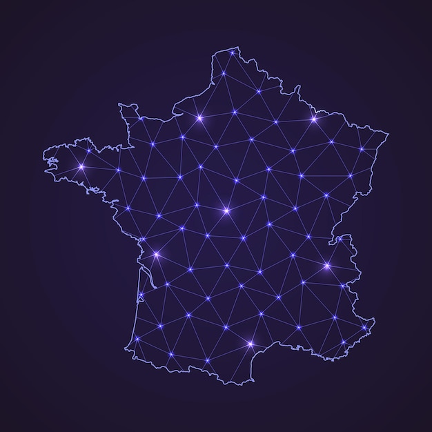 Digital network map of france. abstract connect line and dot on dark background