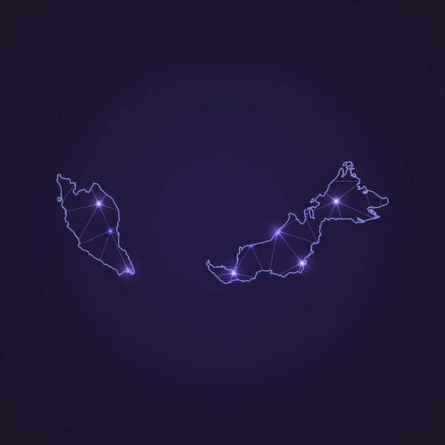 Mappa della rete digitale della malesia. linea e punto di connessione astratta