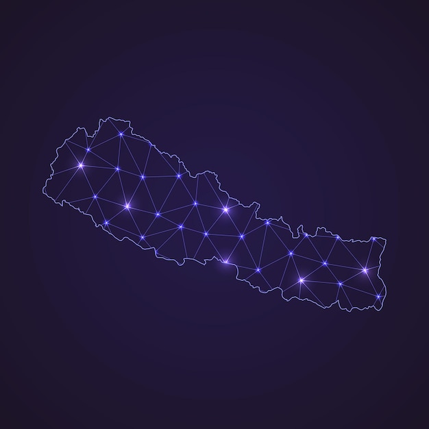 Digital network map of Nepal. Abstract connect line and dot