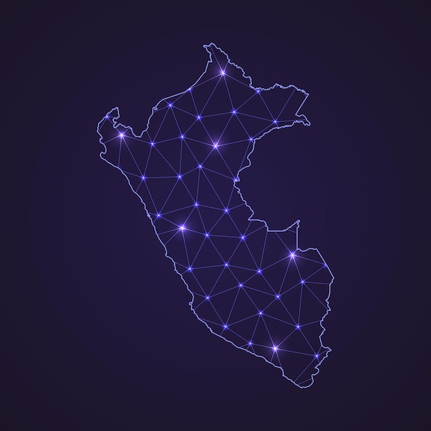 Digital network map of Peru. Abstract connect line and dot on dark background