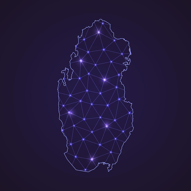 Digital network map of Qatar. Abstract connect line and dot on dark background