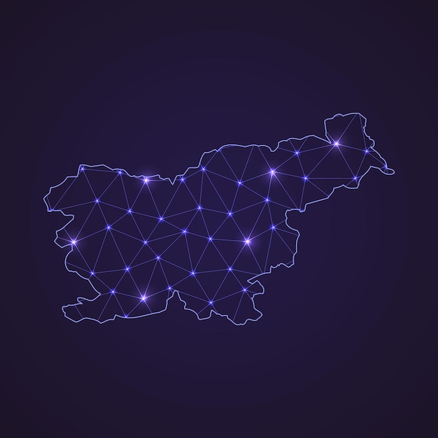 Digital network map of Slovenia. Abstract connect line and dot on dark background