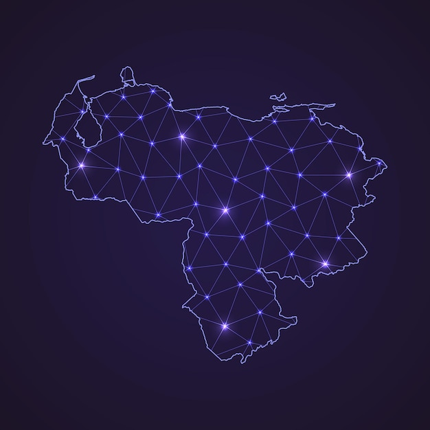 Vector digital network map of venezuela. abstract connect line and dot on dark background