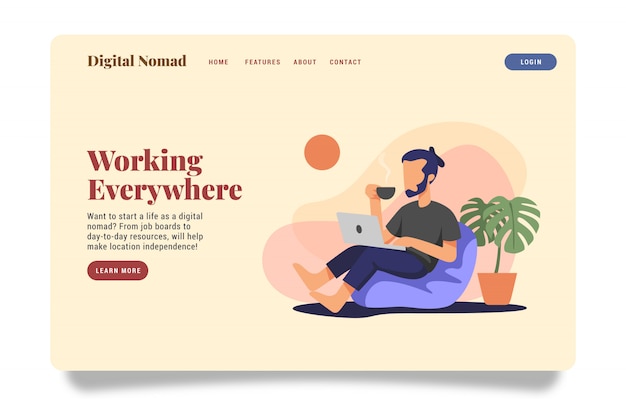 Digital nomad landing page website illustration