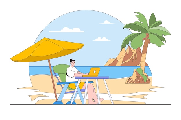 Digital Nomad Lifestyle Concept with Person Working from a Beach