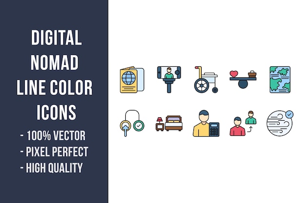 Digital Nomad Line Color Icons