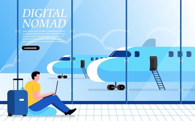 Digital nomad. vector illustration.freelance work, cartoon vector illustration in flat design. trave