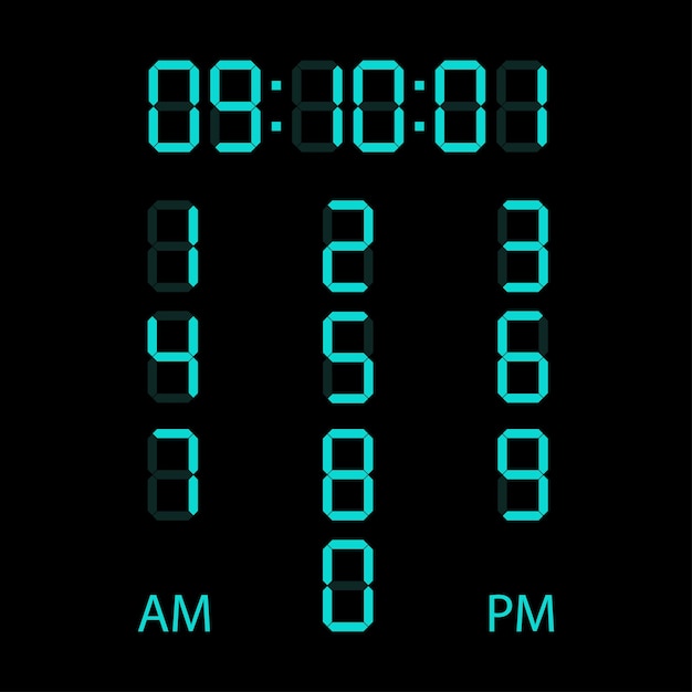 Vector digital numbers, digital numbers for lcd electronic screen.
