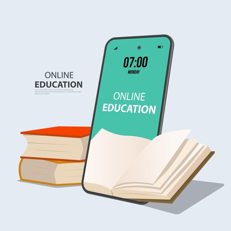 Vector digital online education application learning world wide on phone mobile website background