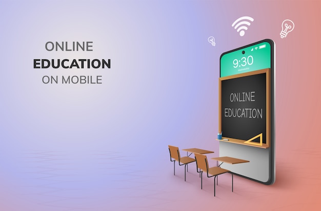 Digital online education internet and blank space on phone.