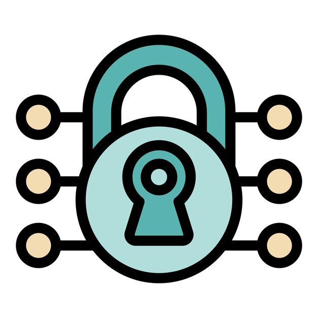 Digital padlock icon outline vector Server system Online security color flat