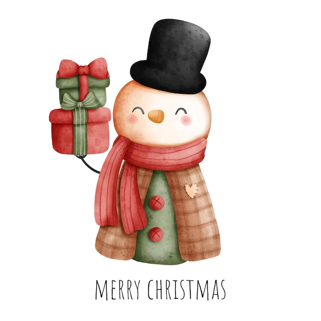 Digital painting Christmas snowman isolated on white background