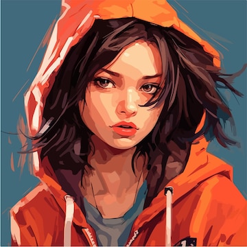 Cute anime girl portrait, digital painting. Close-up illustration