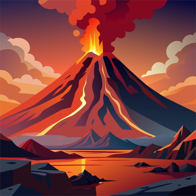 Vector a digital painting of a volcano with a mountain in the background