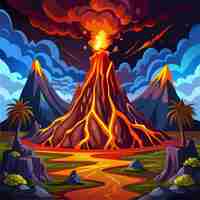 Vector a digital painting of a volcano with a mountain in the background