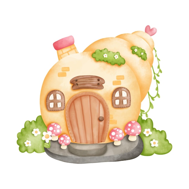 Vector digital painting watercolor gnome house little house vector illustration