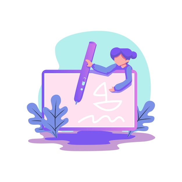 Digital pen flat style illustration design